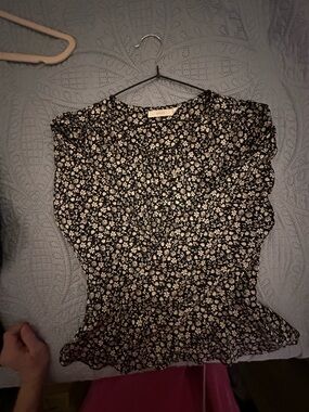 Lush Black Floral Smocked Peplum Blouse